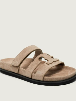 TORY BURCH Klapki INES | zamsz beżowy