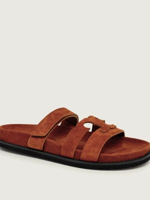 TORY BURCH Klapki INES | zamsz brązowy