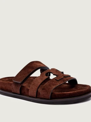TORY BURCH Klapki INES | zamsz brązowy