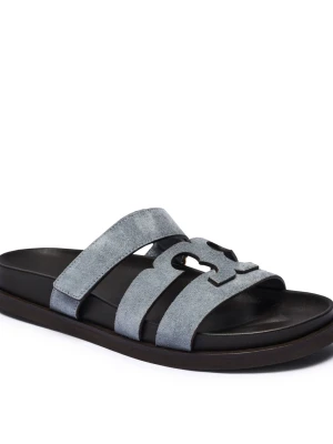 TORY BURCH Klapki INES | zamsz niebieski