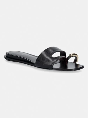 Tory Burch klapki na płaskim obcasie damskie skórzane Pierced Slide czarny