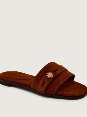 TORY BURCH Klapki ROMY | zamsz brązowy
