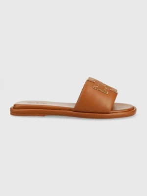 Tory Burch klapki skórzane Double T Sport 79985-202 damskie kolor brązowy