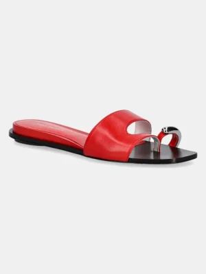 Tory Burch klapki skórzane Pierced Slide damskie kolor czerwony 169782-600