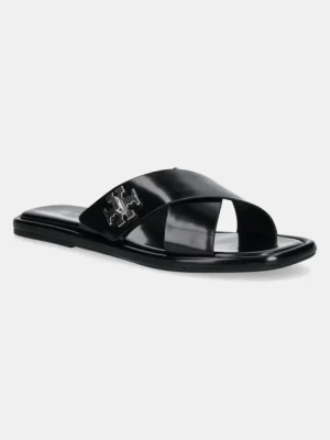 Tory Burch klapki skórzane T Lock Cross Band Slide damskie kolor czarny 170611-006