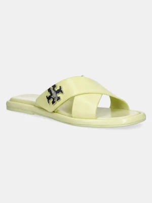 Tory Burch klapki skórzane T Lock Cross Band Slide damskie kolor żółty 170611-700
