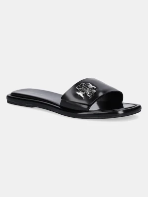 Tory Burch klapki skórzane T Lock Slide damskie kolor czarny 164676-006