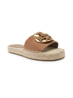 TORY BURCH Klapki WOVEN DOUBLE | zamsz brązowy
