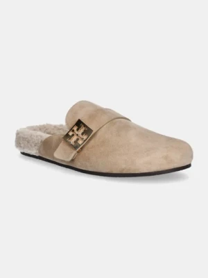 Tory Burch klapki zamszowe Mellow Shearling Mule damskie kolor beżowy 163612-250