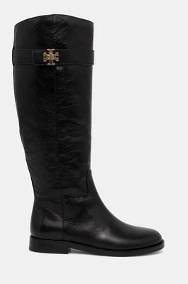 Tory Burch kozaki T Lock Riding Boot damskie kolor czarny na płaskim obcasie 158799-006