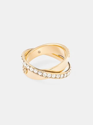 Tory Burch pierścionek damski pozłacany kryształowy Icon złoty