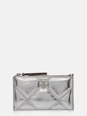 Tory Burch portfel skórzany Kira Metallic Diamond damski kolor srebrny 158632