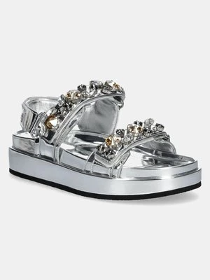 Tory Burch sandały Kira Embellished Sport Sandal damskie kolor srebrny na platformie 164798-020