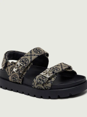 TORY BURCH Sandały T MONOGRAM | z dodatkiem skóry beżowy