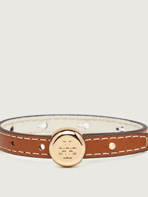 TORY BURCH Skórzana bransoletka Icon brązowy