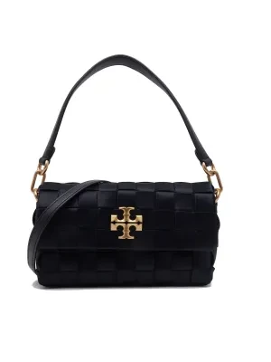 TORY BURCH Skórzana torebka na ramię Kira Woven Satin Small Flap