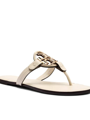TORY BURCH Skórzane japonki METAL MILLER kremowy