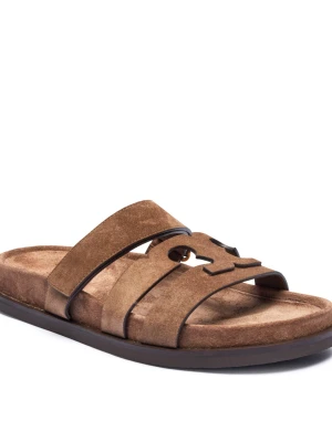 TORY BURCH Klapki INES | zamsz brązowy