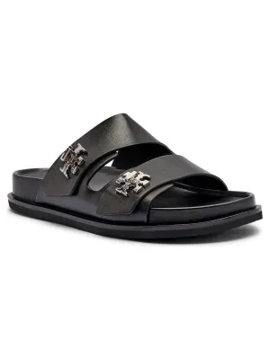 TORY BURCH Skórzane klapki TURNLOCK SPORT SLIDE