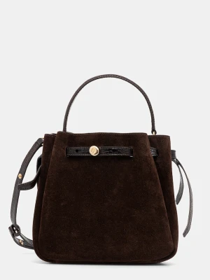 Tory Burch torebka Romy Suede Bucket brązowy