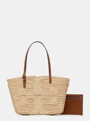 Tory Burch torebka tote damska pleciona Ella beżowy