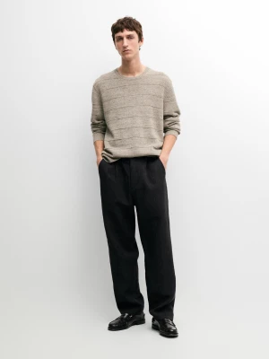Total Linen Look Pleated Trousers - Ciemnoniebieski - - Massimo Dutti - Mężczyzna