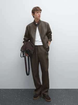 Total Look 100% Linen Pants Delavé - Brązowy - - Massimo Dutti - Male