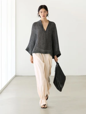 Total Look Melange Linen Blouse - Szary - - Massimo Dutti - Kobieta