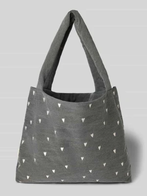 Tote bag z detalem z logo z tkaniny stylizowanej na denim STUDIO NOOS Średnioszary