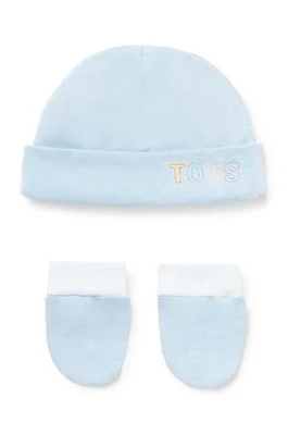 Tous czapka i rękawiczki dziecięce kolor niebieski z cienkiej dzianiny bawełniana