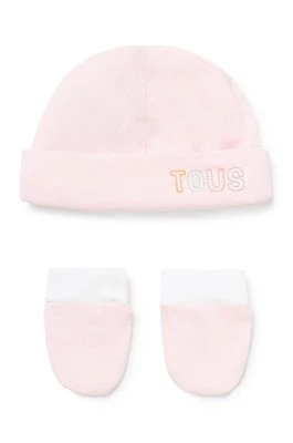 Tous czapka i rękawiczki dziecięce kolor różowy z cienkiej dzianiny bawełniana