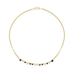 Tous Glaring - Naszyjnik Z Żółtego Srebra Vermeil Z Onyksami I Cyrkonami - Tous