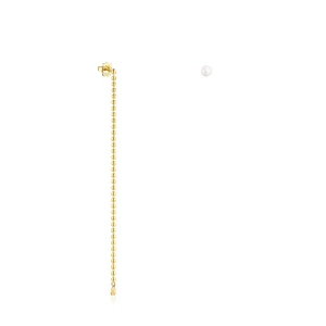 Tous Gloss - Asymetryczne Kolczyki Z Żółtego Srebra Vermeil Z Perłą - Tous