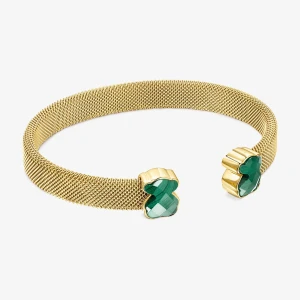 Tous Mesh Color - Otwarta Bransoletka Ze Stali Szlachetnej I Żółtego Srebra Vermeil Z Malachitami - Tous Rozmiar
