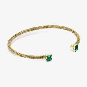 Tous Mesh Color - Otwarta Bransoletka Ze Stali Szlachetnej I Żółtego Srebra Vermeil Z Malachitami - Tous Rozmiar