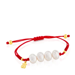 Tous Nudos - Bransoletka Z Pereł, Żółtego Srebra Vermeil I Czerwonego, Plecionego Sznurka - Tous Rozmiar