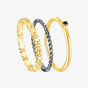 Tous Ring Mix - Zestaw Trzech Pierścionków Z Ciemnego Srebra I Żółtego Srebra Vermeil Ze Spinelem - Tous