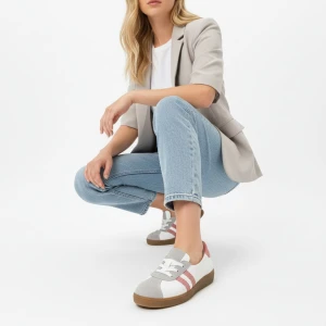 Trampki damskie Armodo, sznurowana konstrukcja z kontrastowymi paskami po bokach i klasycznym noskiem, białe, n1341-139/444/1236