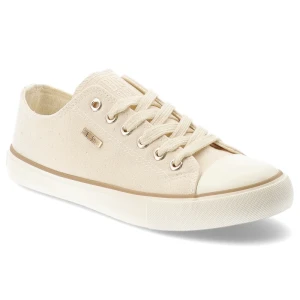 Trampki damskie Big Star, tekstylna cholewka sznurowany fason klasyczna gumowa podeszwa okrągły nosek minimalistyczny design, beżowe, TT274773