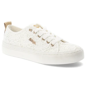 Trampki damskie Lee Cooper, cholewka z materiału tekstylnego koronkowego wiązanie z przodu metalowe oczka na grubszej podeszwie, białe, LCW-26-02-406