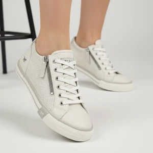 Trampki damskie Mustang, cholewka ze skóry ekologicznej perforowana konstrukcja sznurowanie uzupełnione bocznym zamkiem niska stabilna podeszwa zapew