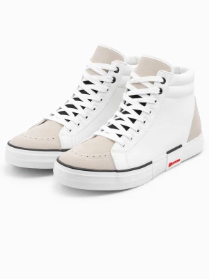 Trampki męskie sneakersy za kostkę z łączonych materiałów - biało-beżowe V1 OM-FOTH-0127
 -                                    40