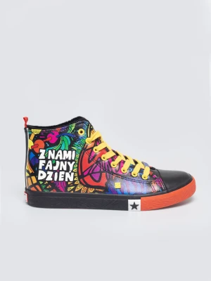 Trampki wysokie ze skóry ekologicznej z nadrukiem WOśP czarne TT174402 906 BIG STAR