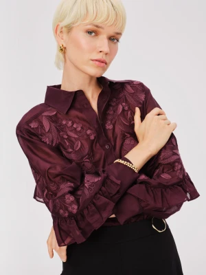 Transparentna burgundowa koszula z lyocellu z haftem TARANKO