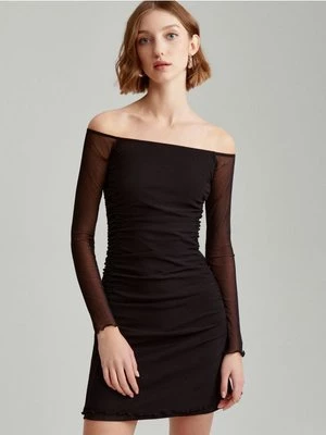 Transparentna sukienka mini z marszczeniami czarna House