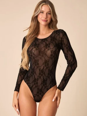 Transparentne body z kwiatowym flokiem - Gaja New POUPEE czarny