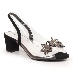 Transparentne sandały damskie na słupku z kamieniami czarne Sabatina 2014-600
