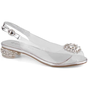 Transparentne sandały damskie z cyrkoniami srebrne Potocki WS43301 srebrny