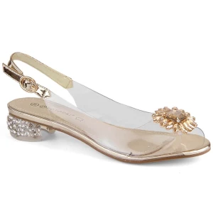 Transparentne sandały damskie z cyrkoniami złote Potocki WS43301 złoty