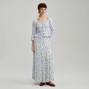 Trapezowa spódnica maxi w kwiaty z rozcięciem House